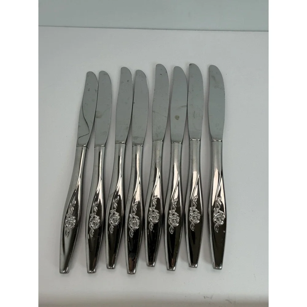 Oneida LASTING ROSE Dinner Knives Set 8 Oneidacraft Deluxe Stainless Flatware